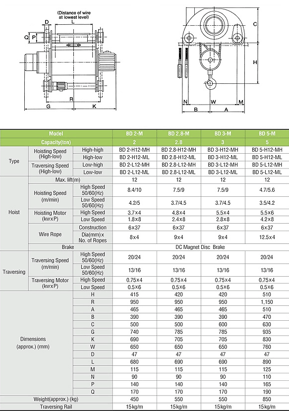 Double-Rail Type Hoist with Motor-Drive Trolley