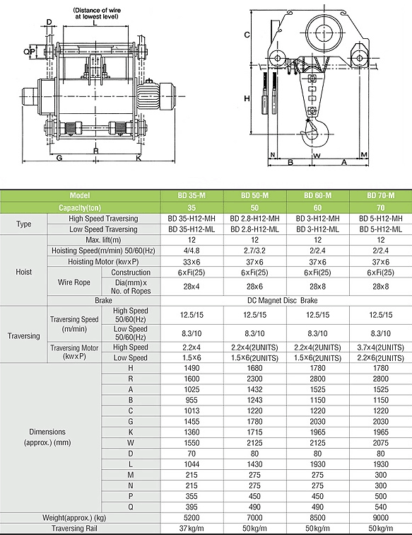 Double-Rail Type Hoist with Motor-Drive Trolley