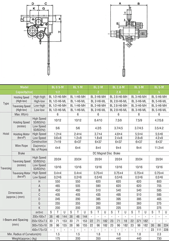 Row-Head Type Hoist with Motor-Drive Trolley